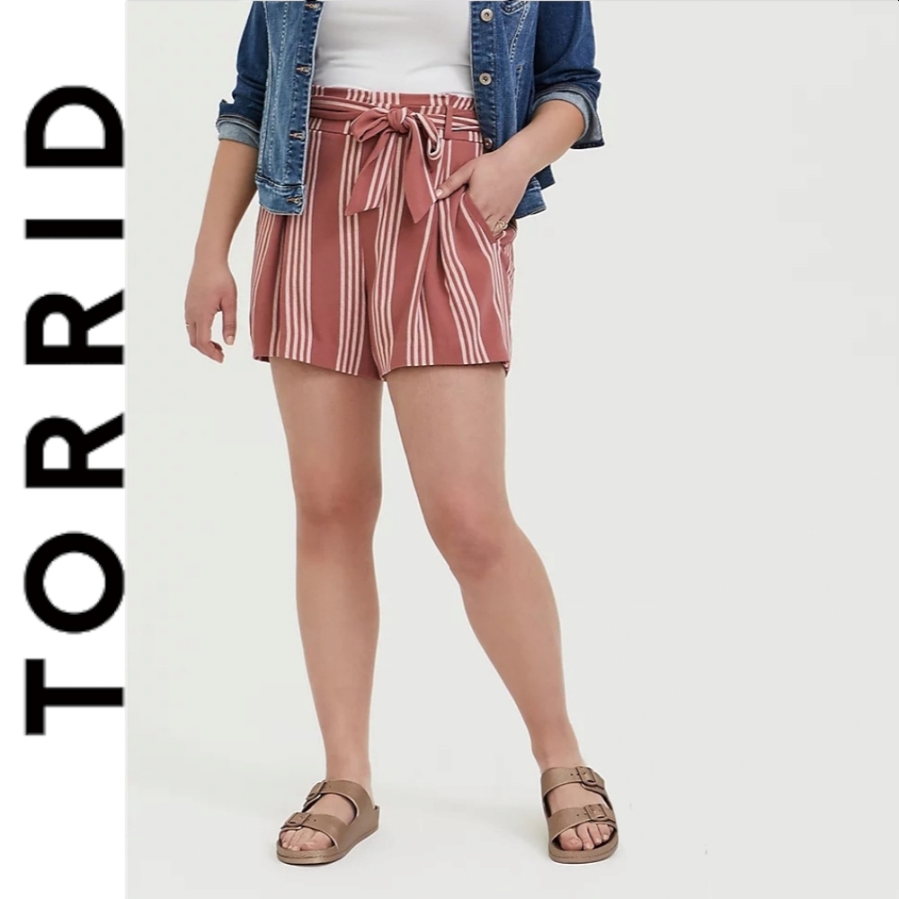 Torrid Plus Size Tie Front Striped Shorts
